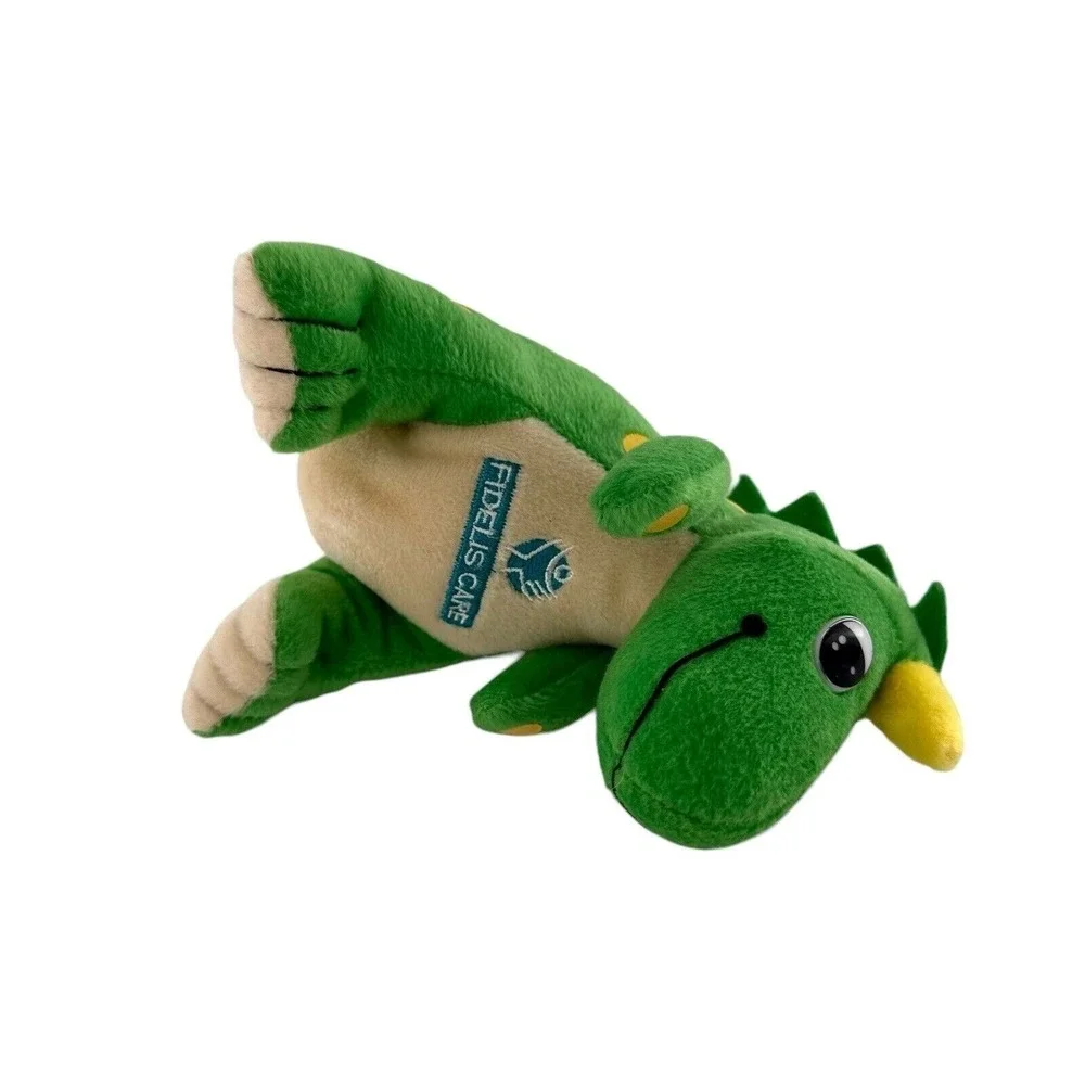 Fidelis Care Green Dinosaur Plush Stuffed Toy With Yellow Horn & Polka Dots 9